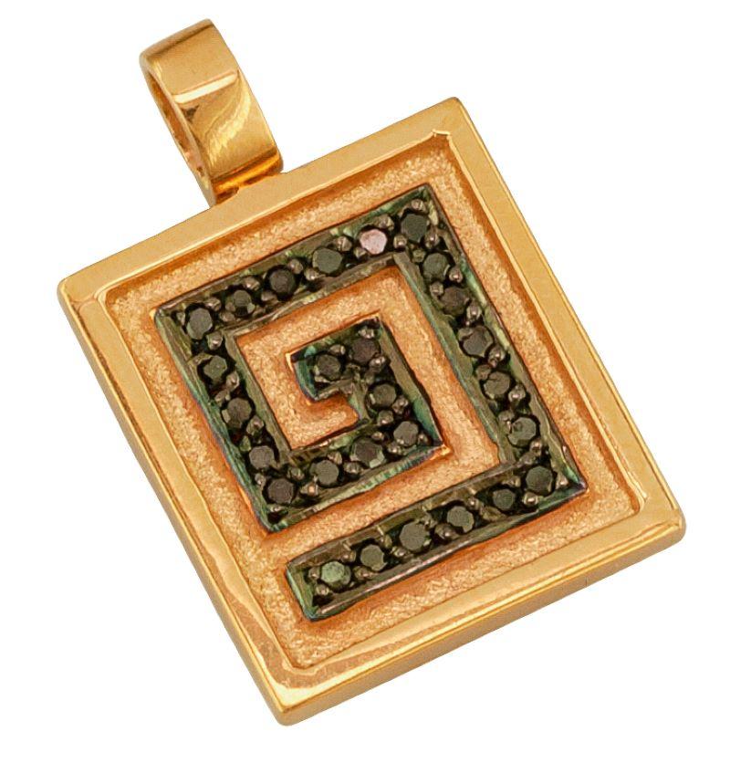 Georgios Collections 18 Karat Gold Black Diamond Pendant Drop Greek Key Enhancer For Sale 3