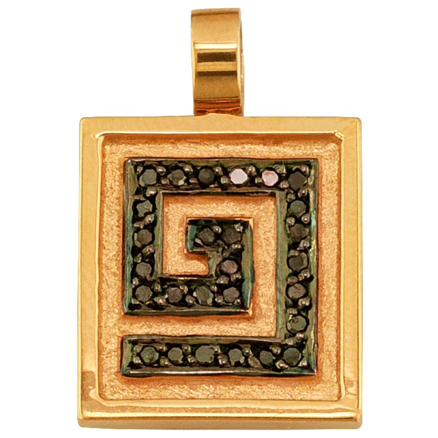 Georgios Collections 18 Karat Gold Black Diamond Pendant Drop Greek Key Enhancer For Sale