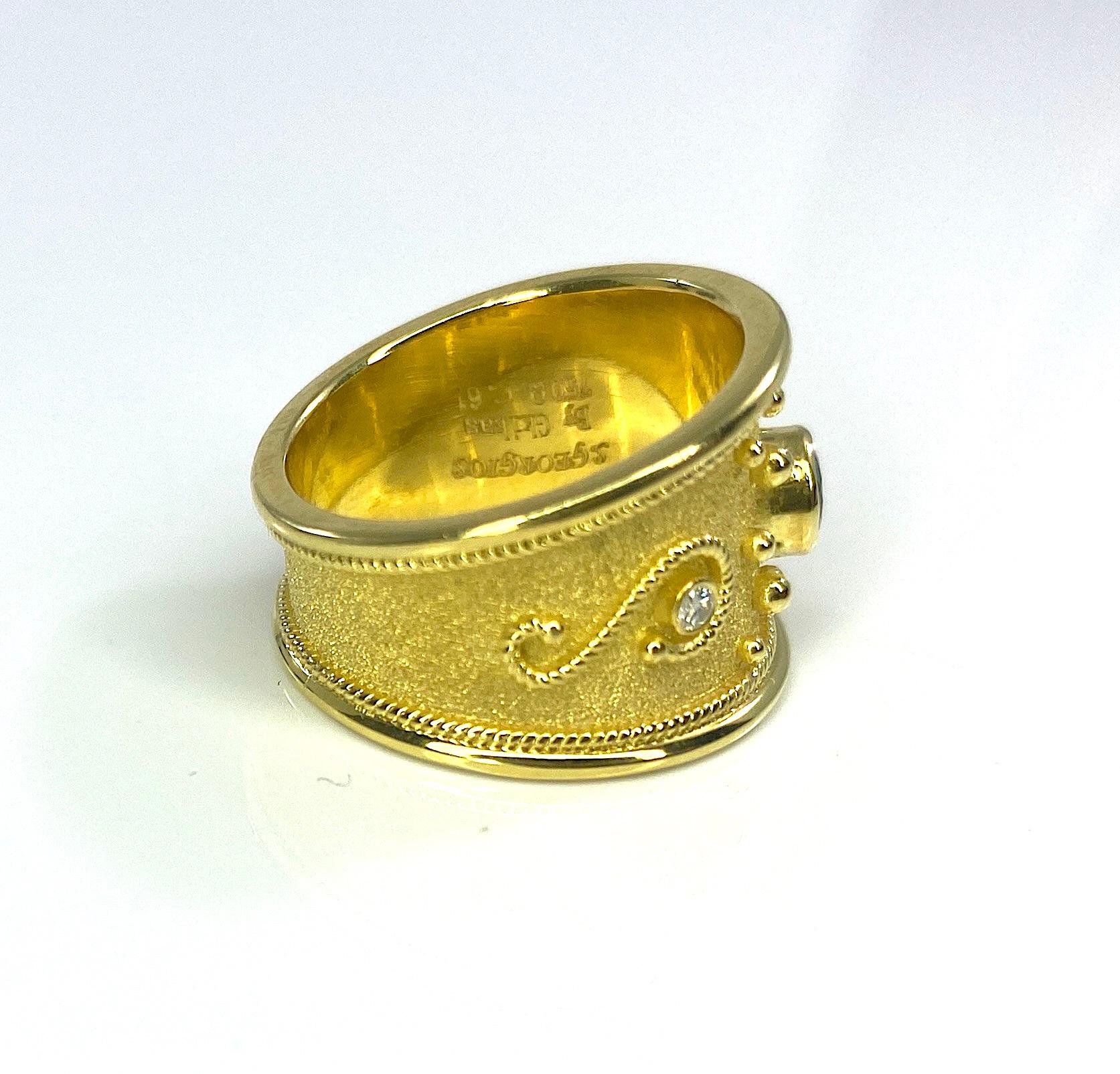 Georgios Kollektionen Granulation Ring aus 18 Karat Gold mit blauem Saphir und Diamant  im Zustand „Neu“ im Angebot in Astoria, NY