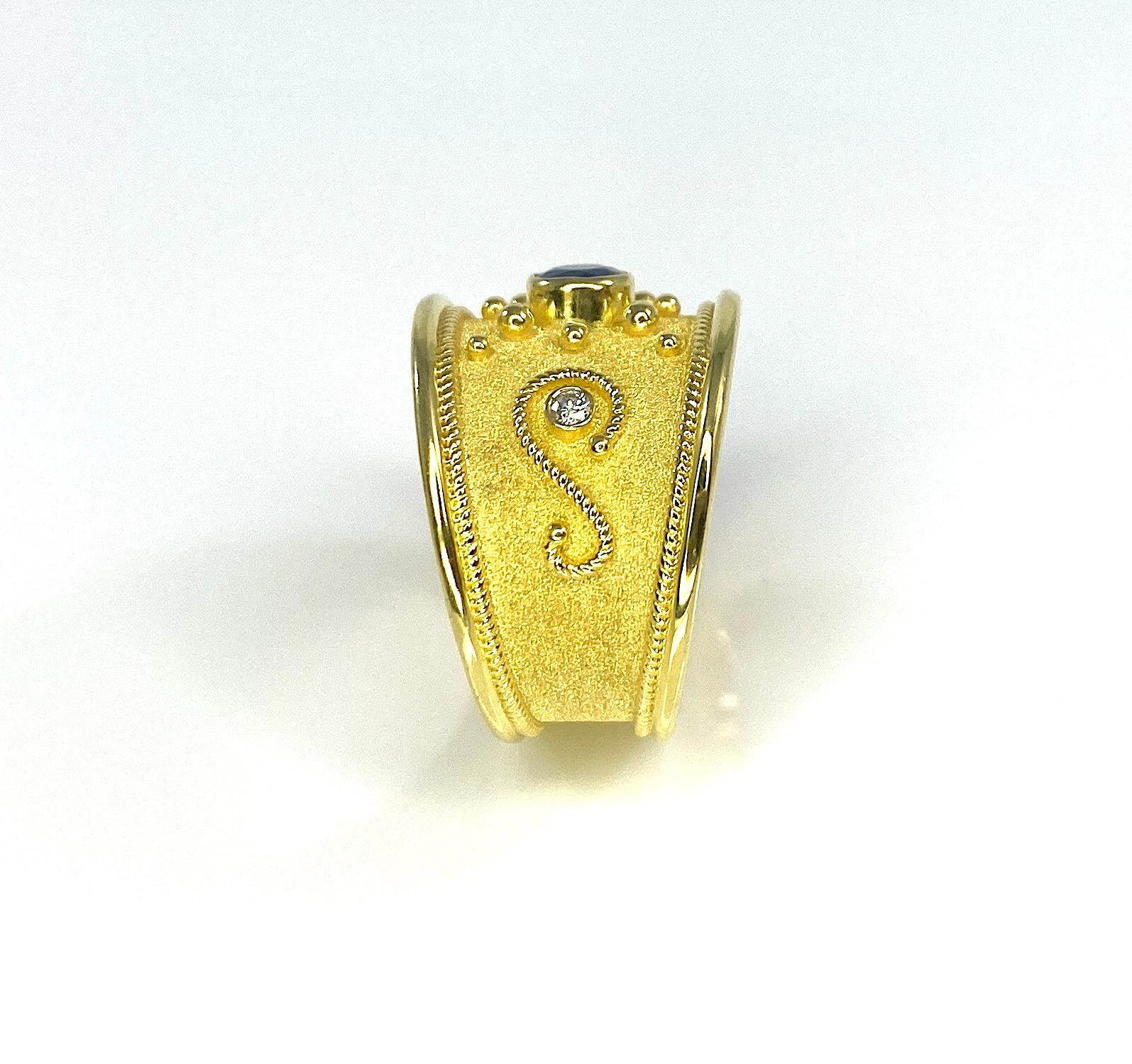 Georgios Kollektionen Granulation Ring aus 18 Karat Gold mit blauem Saphir und Diamant  für Damen oder Herren im Angebot