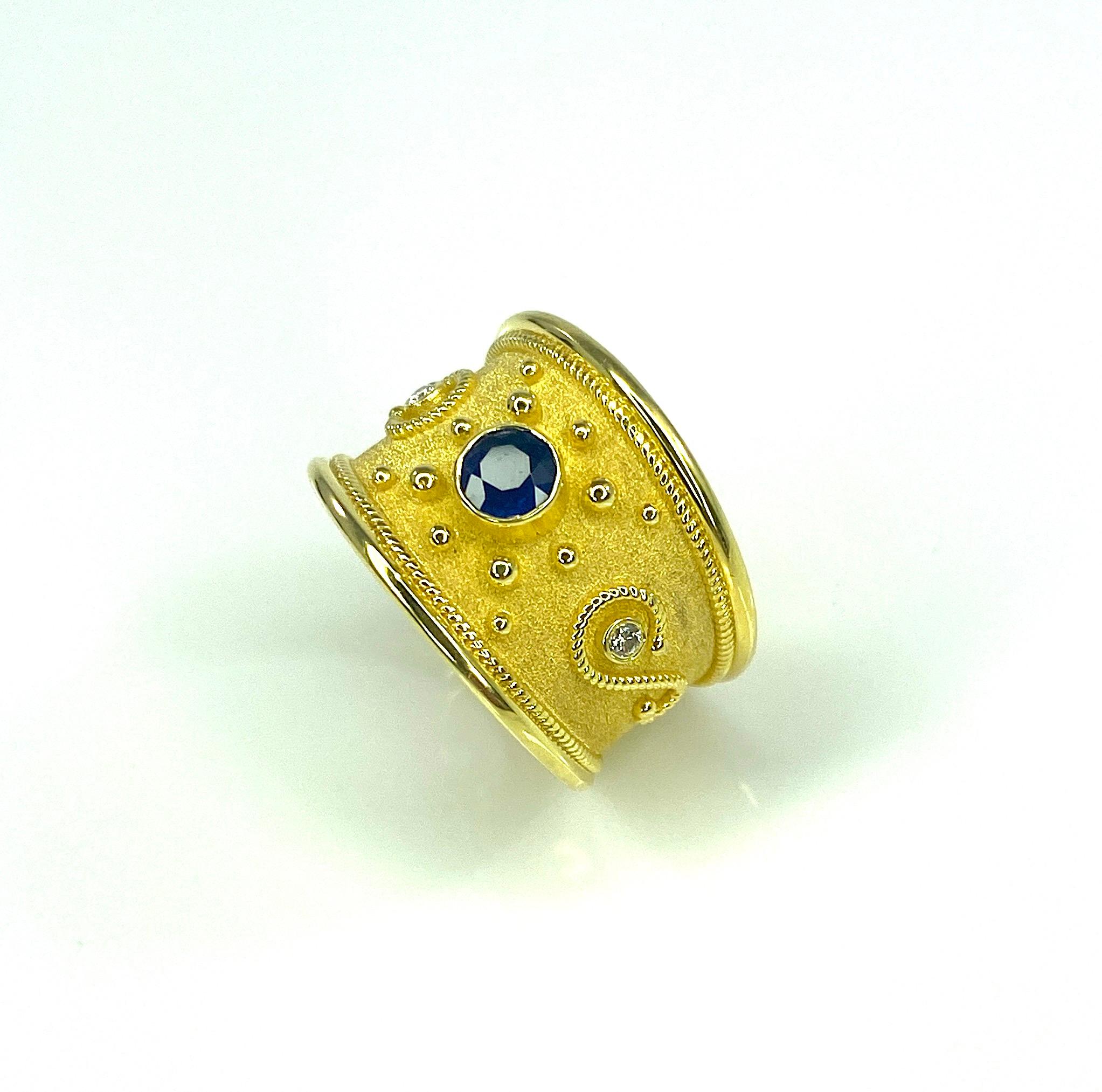 Georgios Kollektionen Granulation Ring aus 18 Karat Gold mit blauem Saphir und Diamant  im Angebot 2