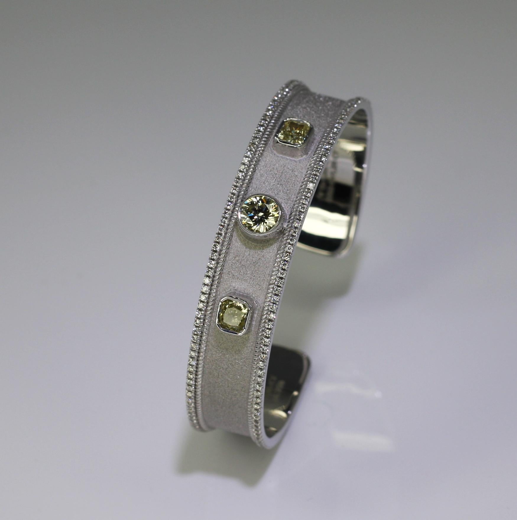 Contemporary Georgios Collections 18 Karat White Gold Bracelet with Yellow and White Diamonds For Sale