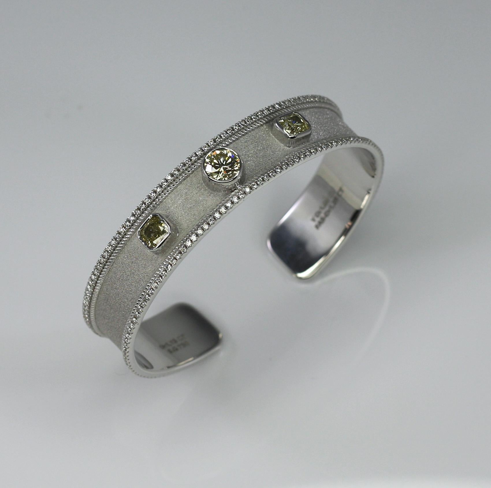 Georgios Collections 18 Karat White Gold Bracelet with Yellow and White Diamonds In New Condition For Sale In Astoria, NY