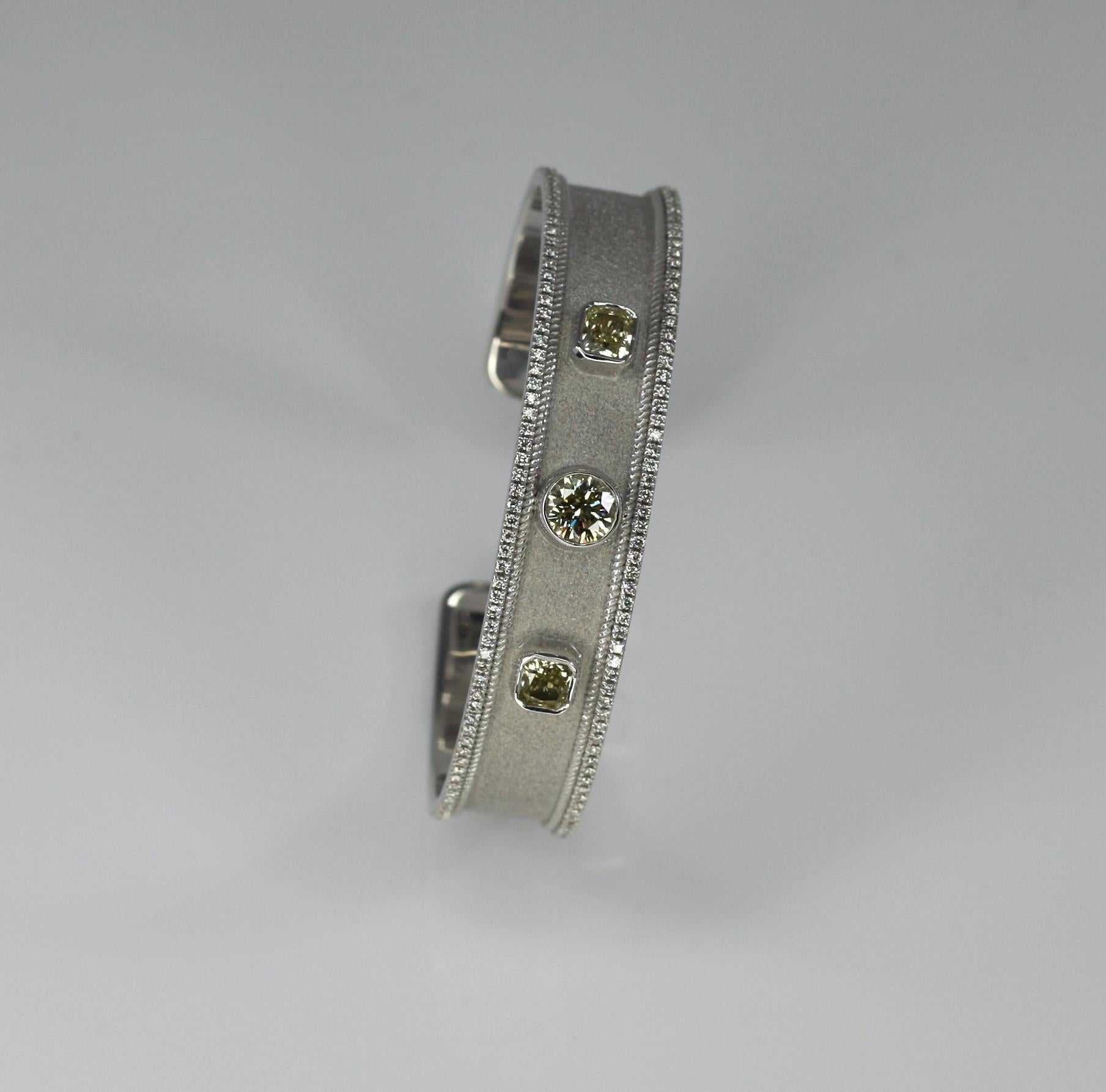 Women's Georgios Collections 18 Karat White Gold Bracelet with Yellow and White Diamonds For Sale