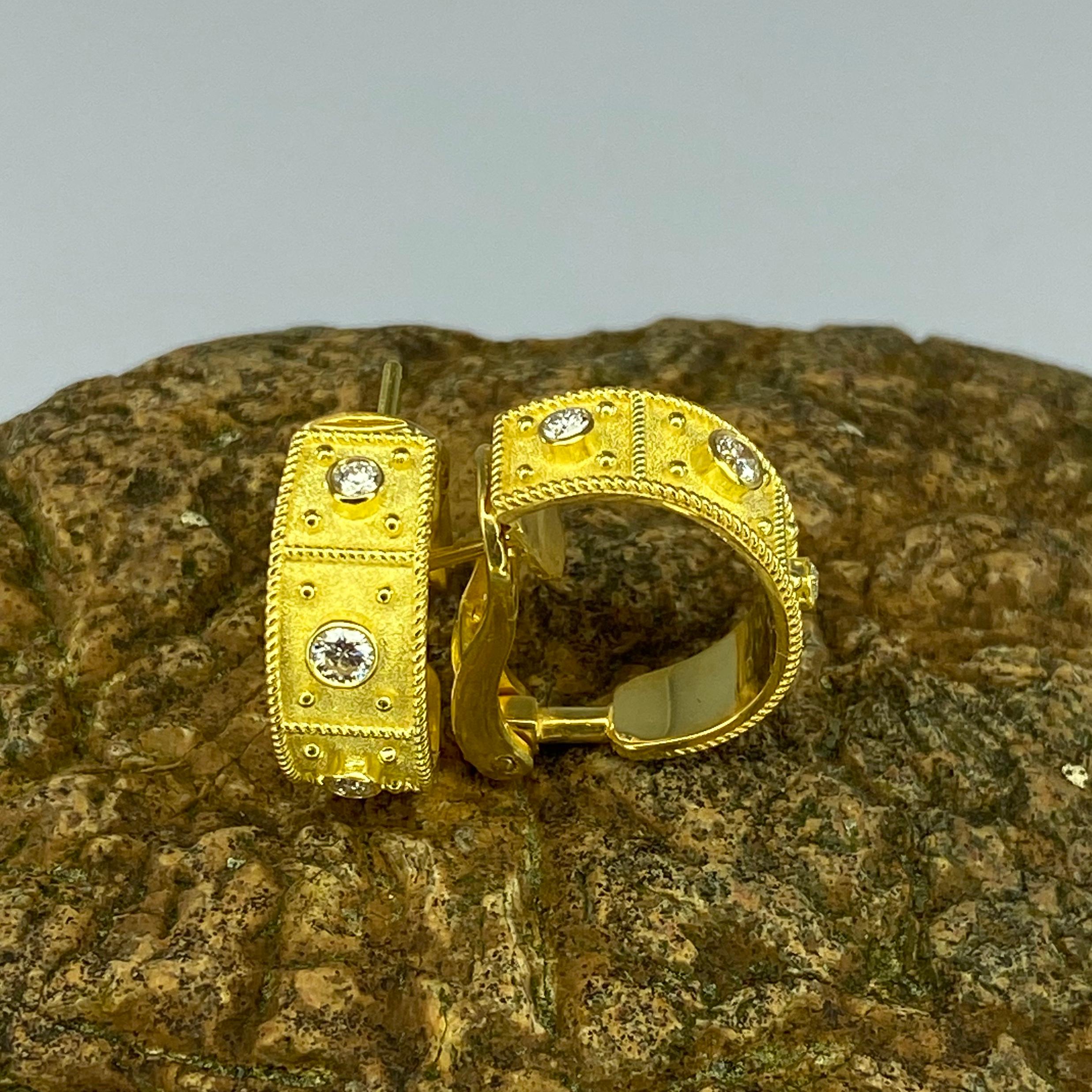 Créoles à clips byzantines en or 18 carats et diamants, collection Georgios en vente 2