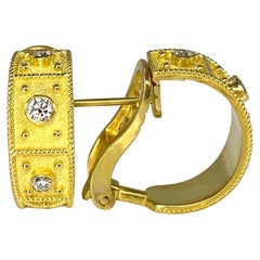 Georgios Collections 18 Karat Gold Byzantine Clip Hoop Earrings with Diamonds