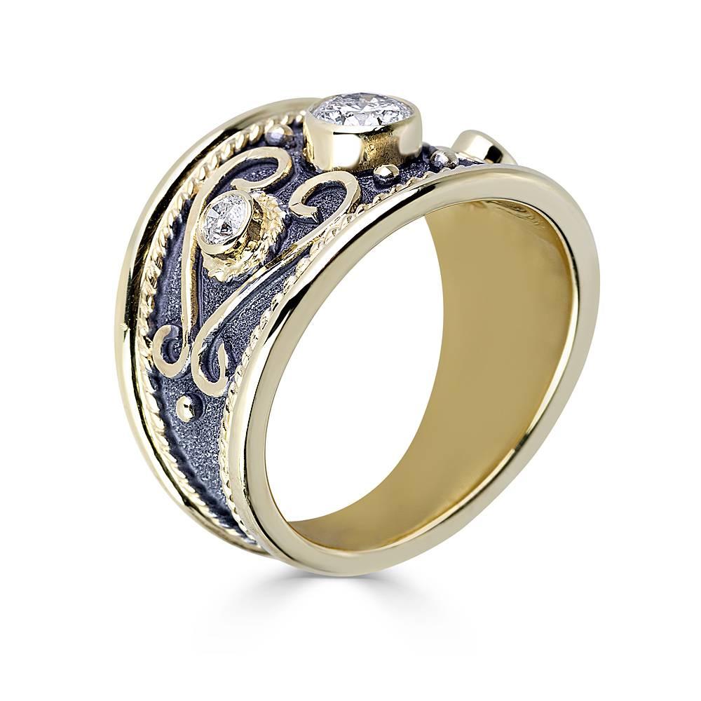 Women's or Men's Georgios Collections 18 Karat Yellow Gold Diamond and Black Rhodium Band Ring