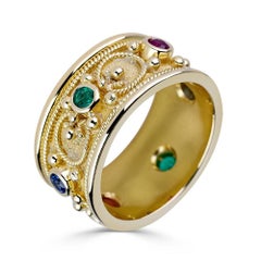 Georgios Collections 18 Karat Gold Byzantine Ring with Ruby Sapphire Emerald