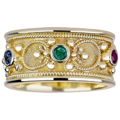 Georgios Collections 18 Karat Gold Byzantine Ring with Ruby Sapphire Emerald
