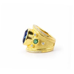 Georgios Collections 18 Karat Gold Byzantine Tanzanite and Green Diamonds Ring