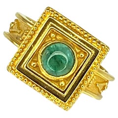Georgios Collections 18 Karat Gold Cabochon Emerald Ring with Granulation
