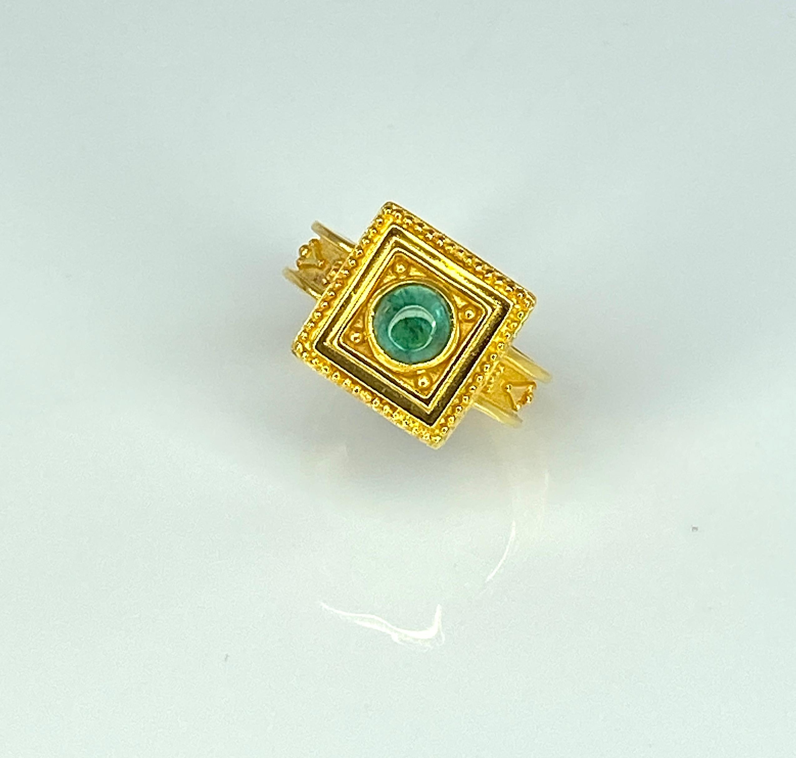 Georgios Collections 18 Karat Gold Cabochon Emerald Ring with Granulation For Sale 15