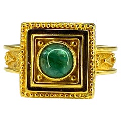 Georgios Collections 18 Karat Gold Cabochon Emerald Ring with Granulation