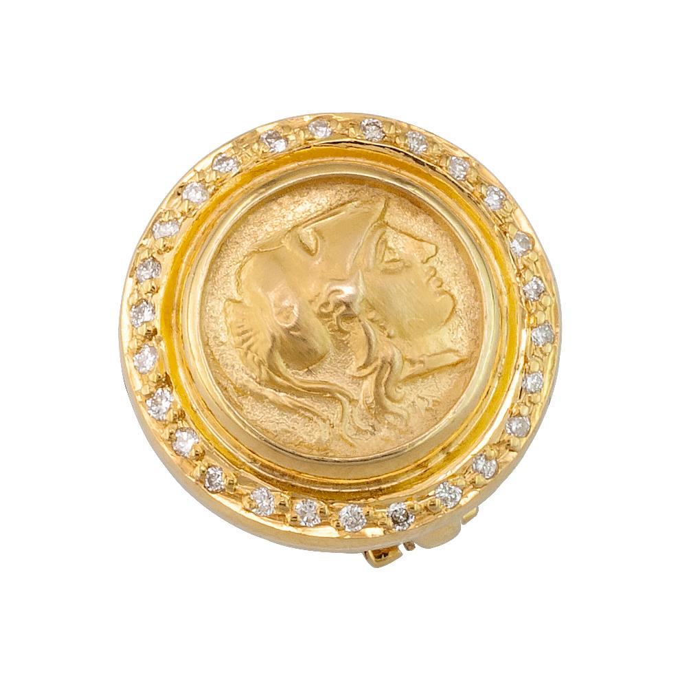 S.Georgios Designer Coin Earrings of Athina are Hand Made from 18 Karat Yellow Gold and feature a replica Coin of Athina, the Goddess of Wisdom and the Protector of Athens, and the Vergina Sun (known also as Macedonian Star) on the reverse. These