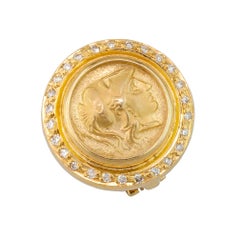 Georgios Collections 18 Karat Gold Clip Earrings with Athina Coin and Diamonds