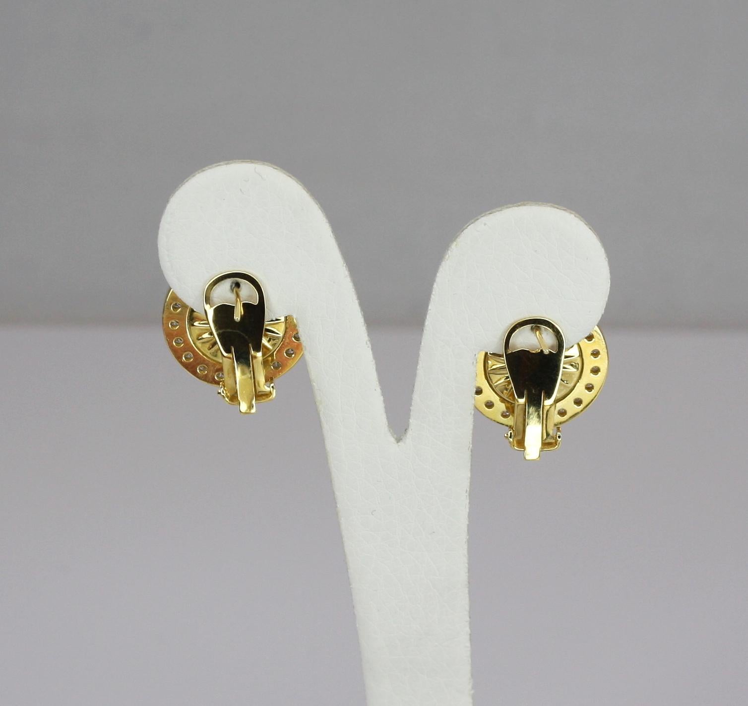 Classical Greek Georgios Collections 18 Karat Gold Clip Earrings with Athina Coin and Diamonds For Sale