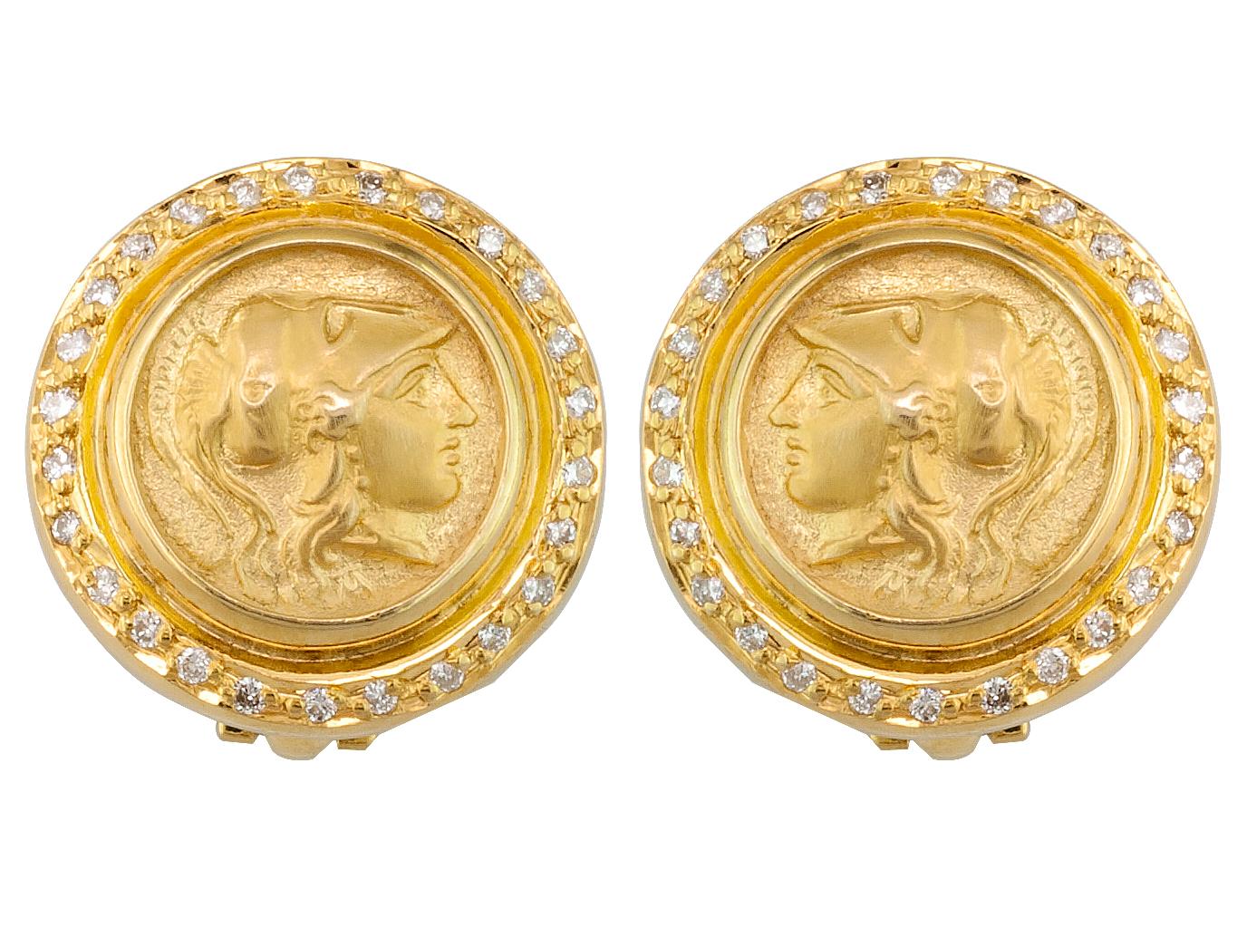 Georgios Kollektionen 18 Karat Gold Clip-Ohrringe mit Athina- Münze und Diamanten im Angebot 3
