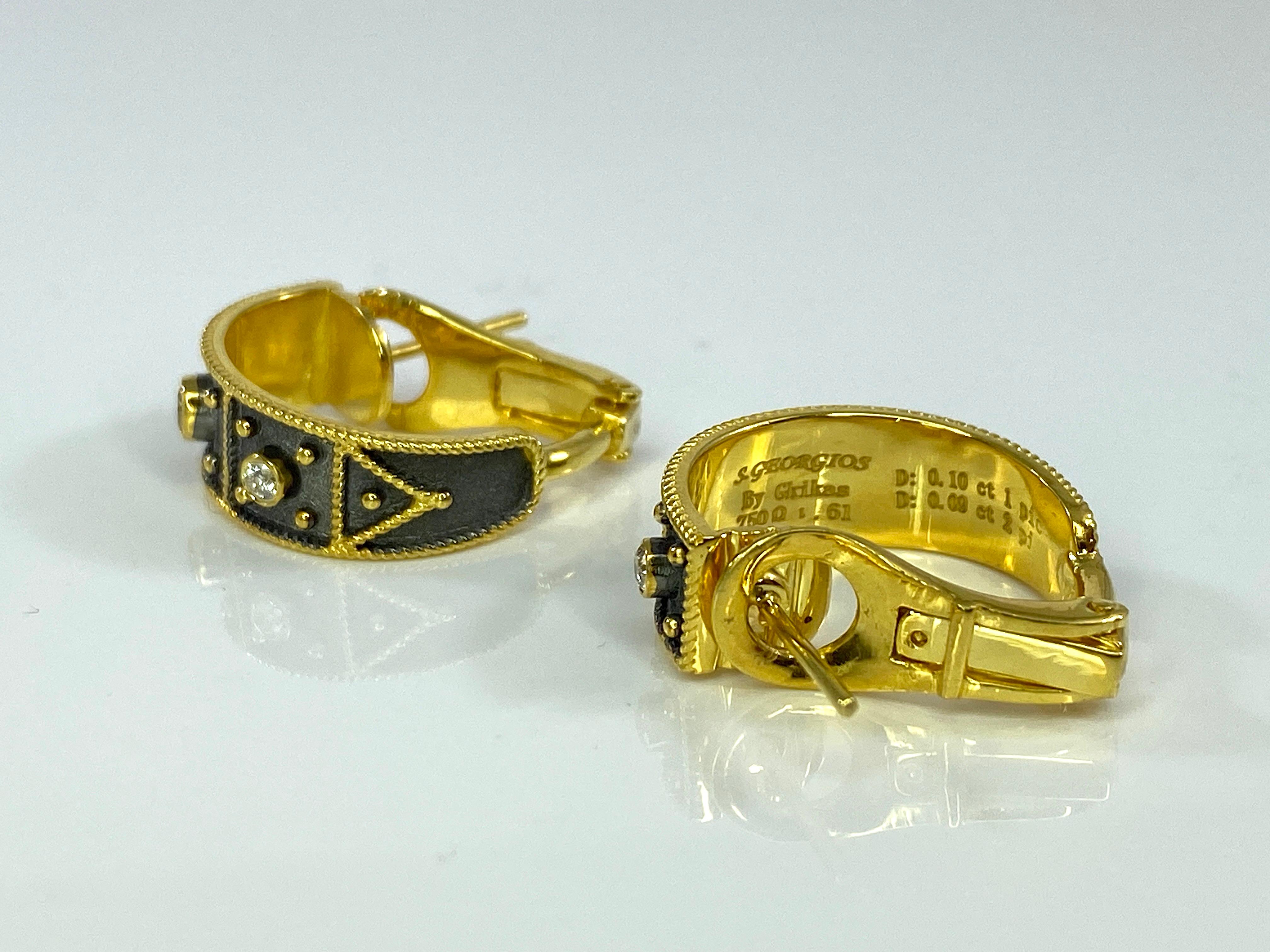Georgios Kollektionen 18 Karat Gold Clip-Ohrringe mit Diamanten und Rhodium (Byzantinisch) im Angebot