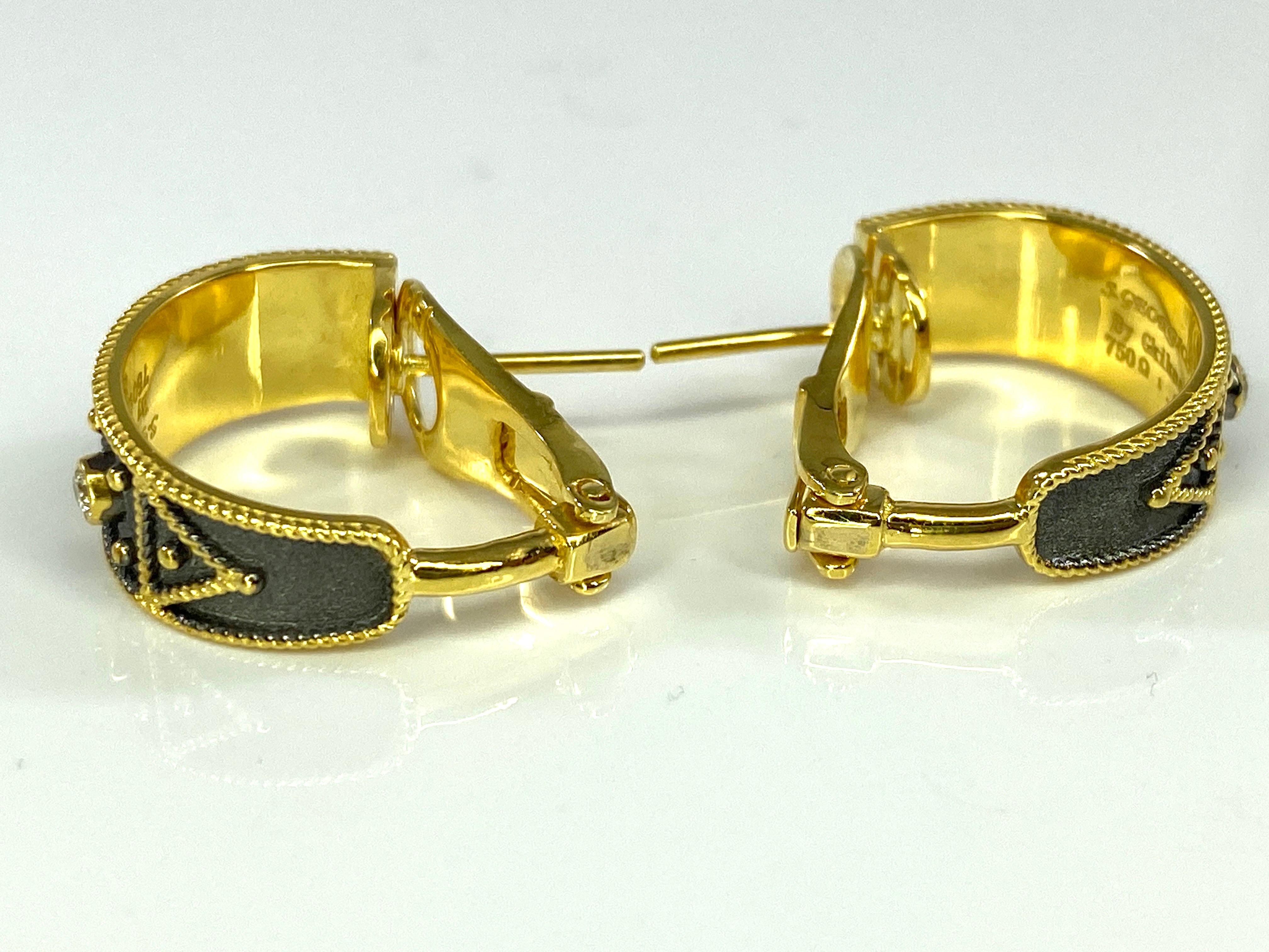 Georgios Kollektionen 18 Karat Gold Clip-Ohrringe mit Diamanten und Rhodium (Rundschliff) im Angebot