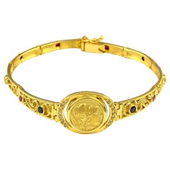 Georgios Collections 18 Karat Gold Coin Diamond Bracelet with Rubies Sapphires
