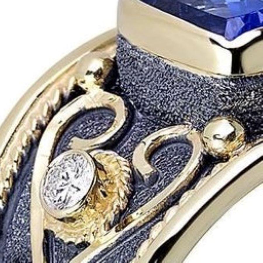 Georgios Collections 18 Karat Gold Cushion Cut Tanzanite and Diamond Band Ring For Sale 2