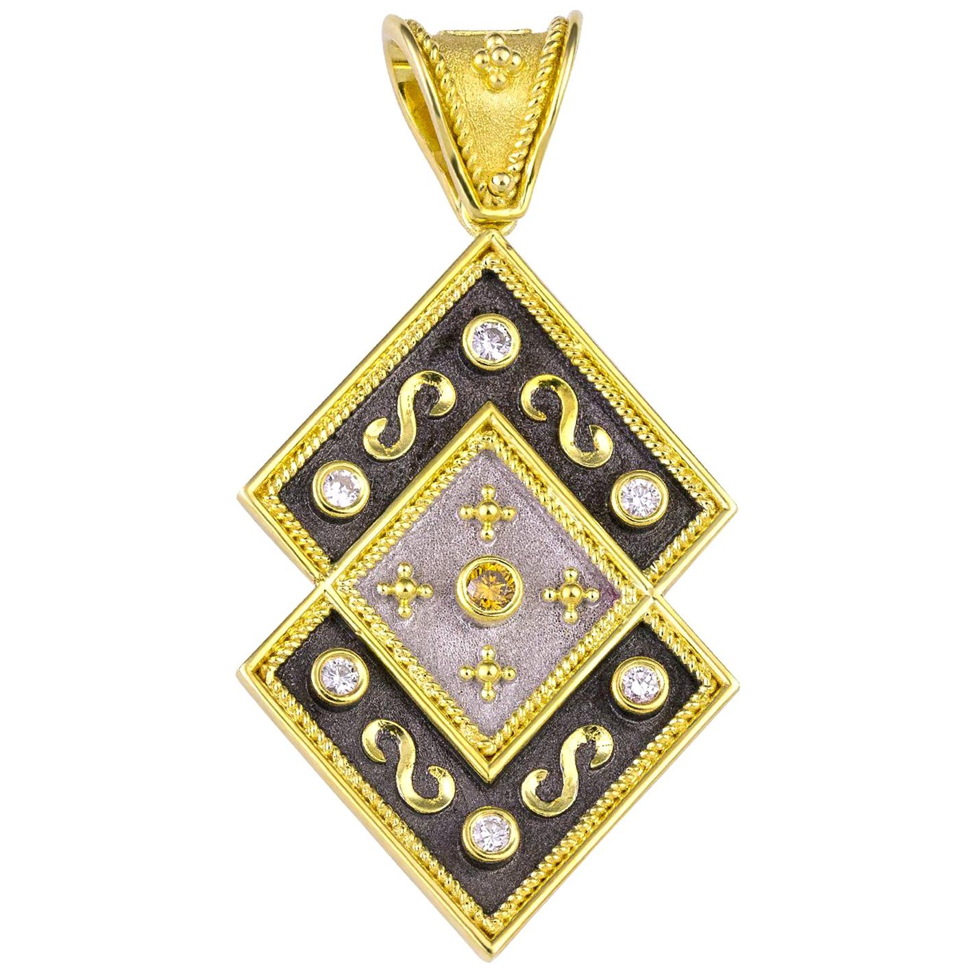 Georgios Collections 18 Karat Gold Diamond and Coin Reversible Pendant For Sale