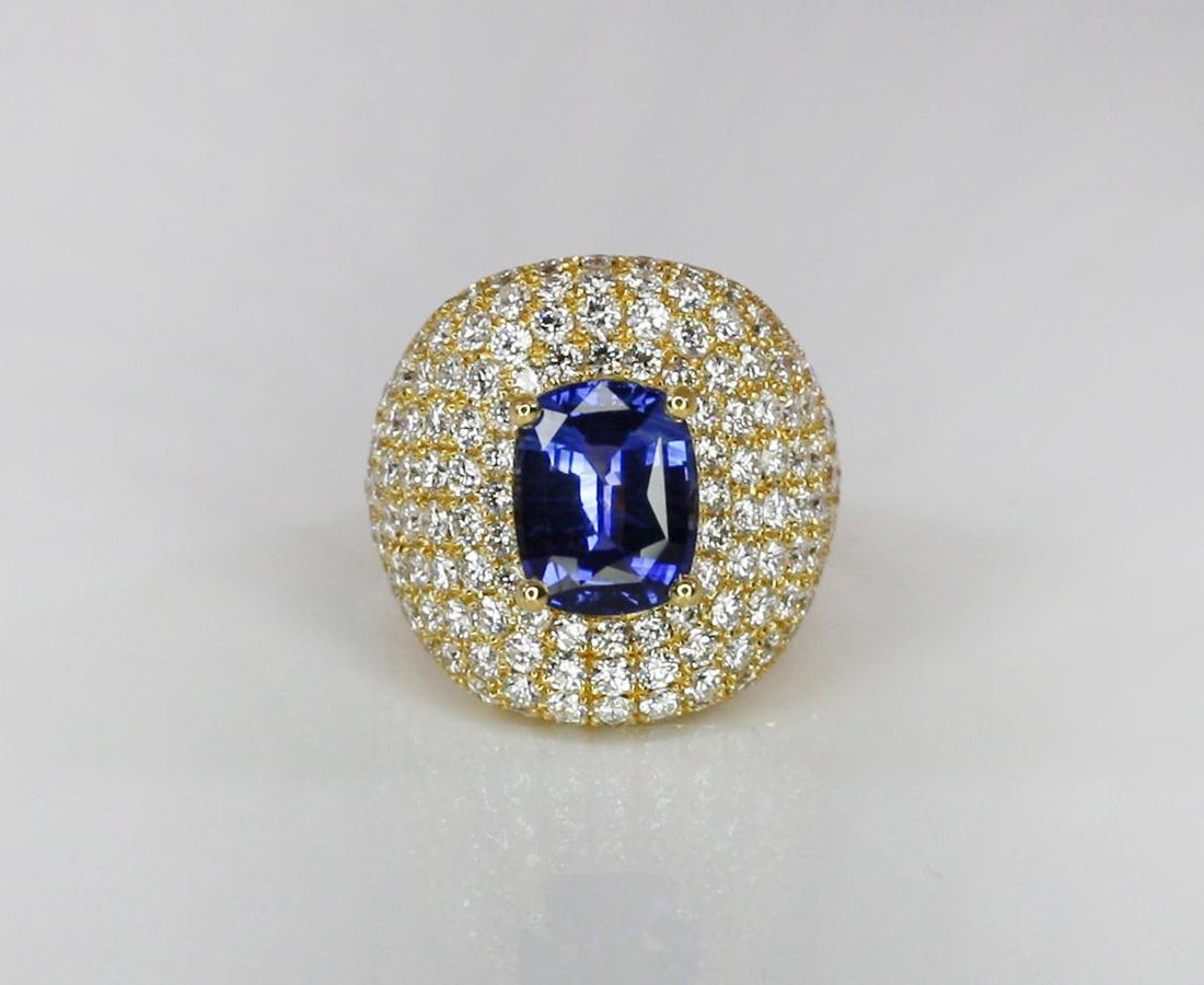 Georgios Collections 18 Karat Gold Diamond and Sapphire Wide Band Ring For Sale 3