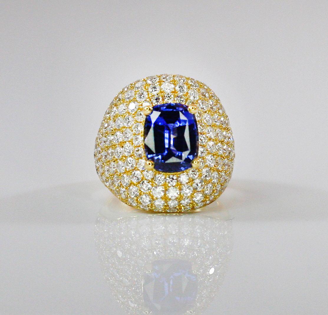 Georgios Collections 18 Karat Gold Diamond and Sapphire Wide Band Ring For Sale 4