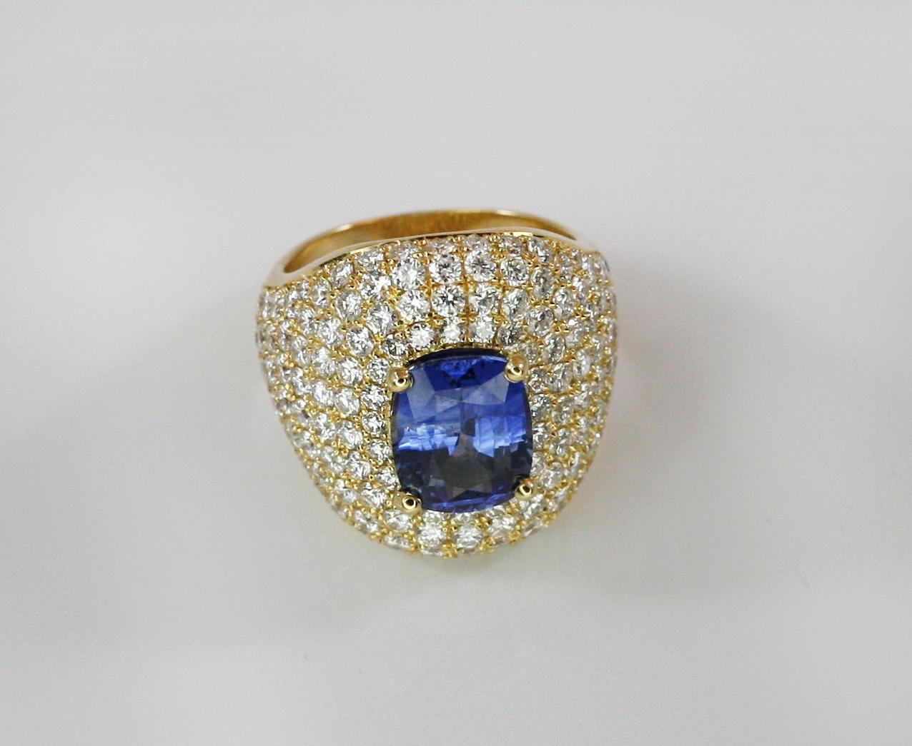 Georgios Collections 18 Karat Gold Diamond and Sapphire Wide Band Ring For Sale 6
