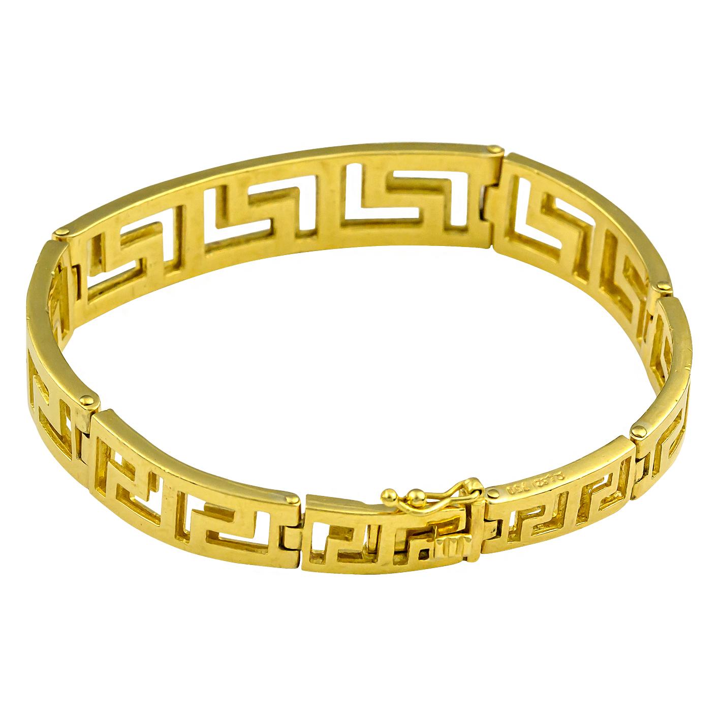 Georgios Collections 18 Karat Gold Diamant Classic Greek Key Design Armband (Rundschliff) im Angebot