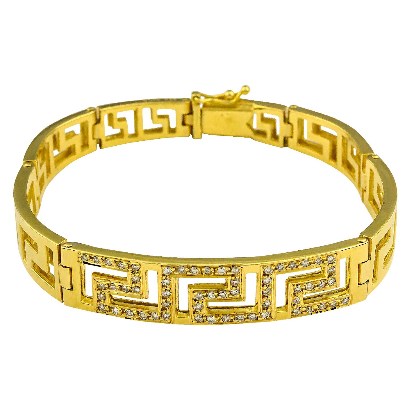 Georgios Collections 18 Karat Gold Diamond Classic Greek Key Design Bracelet For Sale