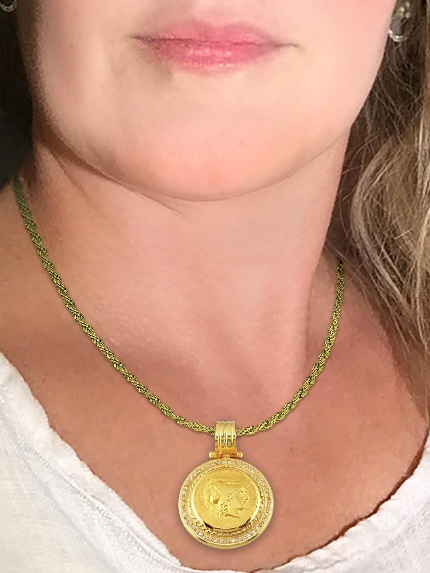 Georgios Collections 18 Karat Gold Diamond Coin Pendant Necklace of Athena For Sale 3
