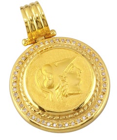 Georgios Collections 18 Karat Gold Diamond Coin Pendant Necklace of Athena