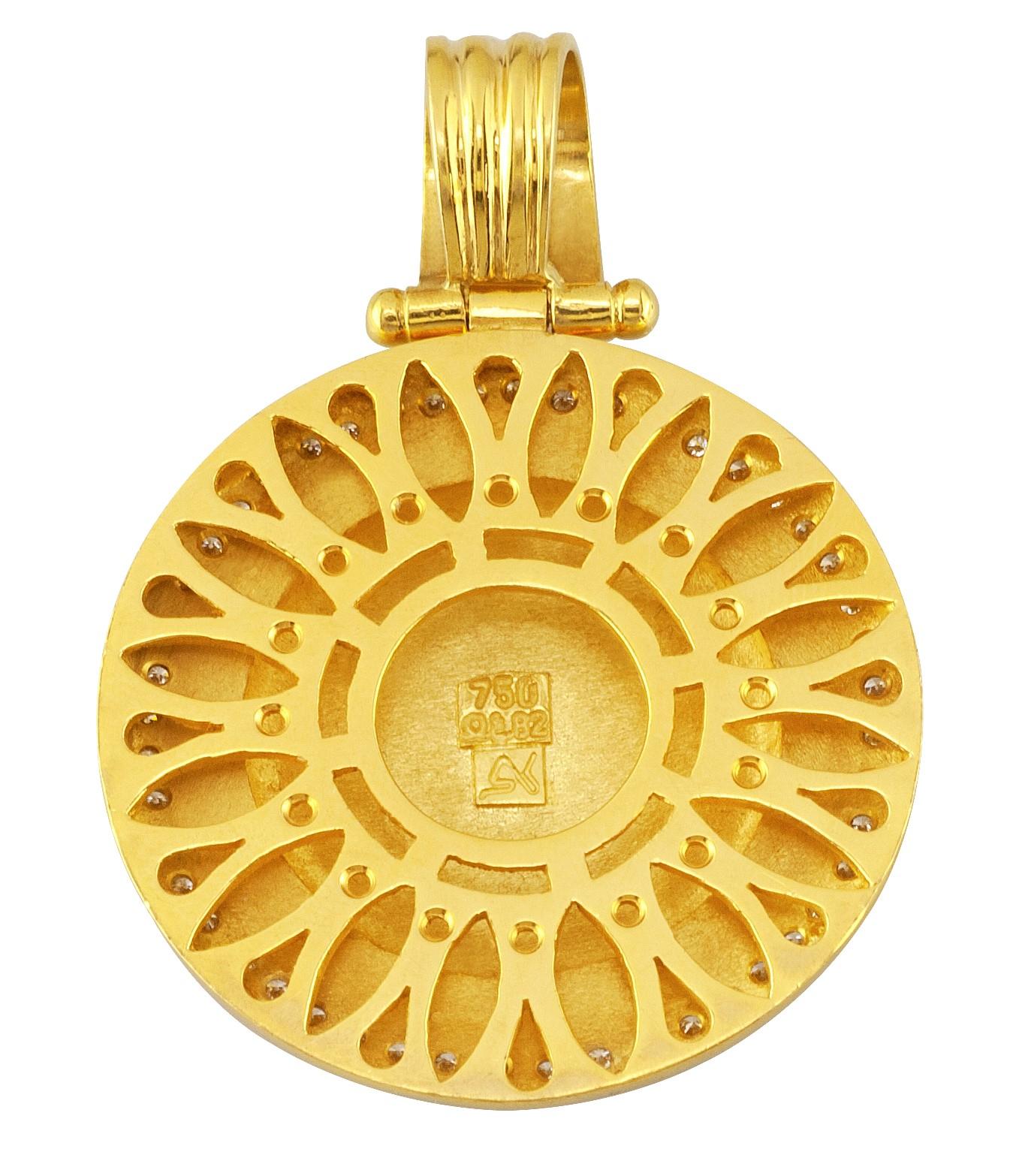 Georgios Collections 18 Karat Gold Diamond Coin Pendant Necklace of Athena In New Condition For Sale In Astoria, NY
