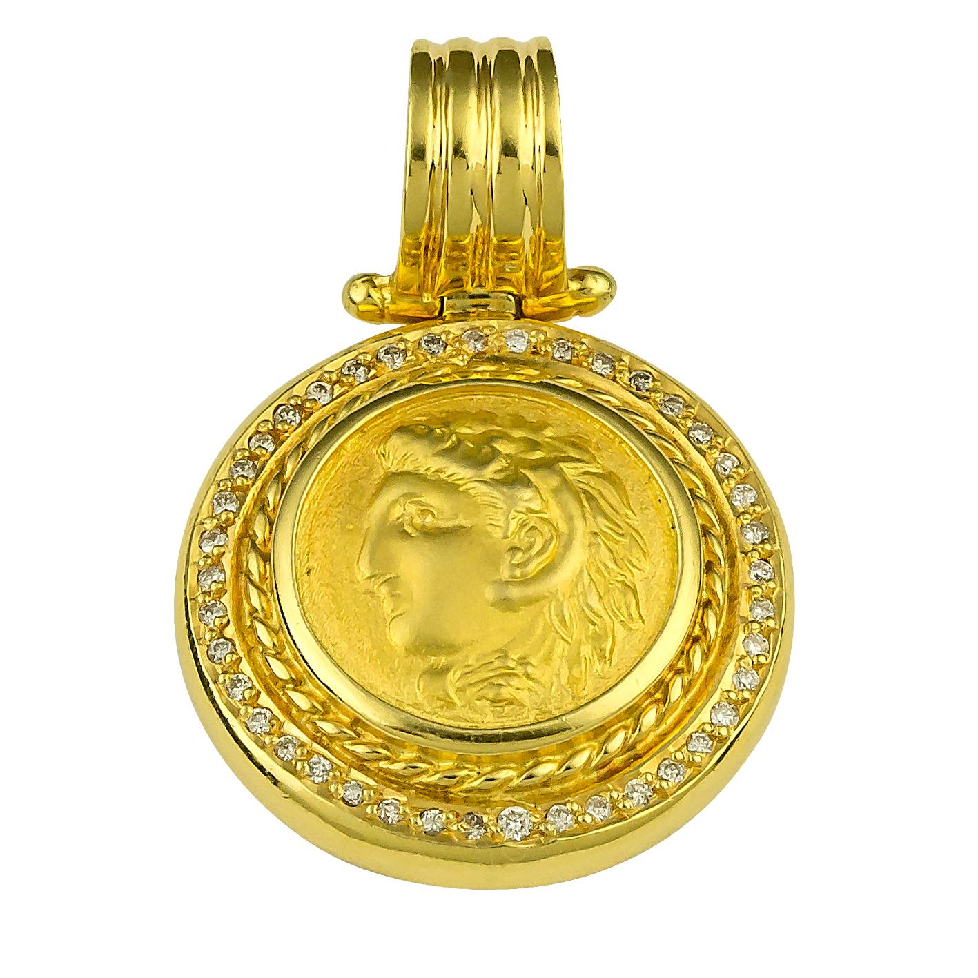 Georgios Collections 18 Karat Gold Diamond Coin Pendant of Alexander the Great For Sale 2