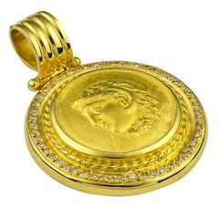 Georgios Collections 18 Karat Gold Diamond Coin Pendant of Alexander the Great
