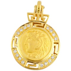 Georgios Collections Pendentif pièce de monnaie en or 18 carats et diamants représentant Alexander le Grand