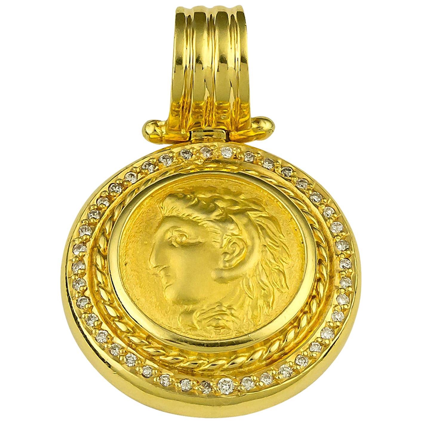 Georgios Collections 18 Karat Gold Diamantmünze-Anhänger von Alexander der Große im Angebot