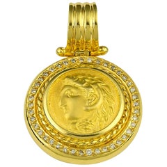 Georgios Collections 18 Karat Gold Diamond Coin Pendant of Alexander the Great