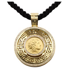 Georgios Collections 18 Karat Gold Diamond Coin Pendant of Alexander with Cord