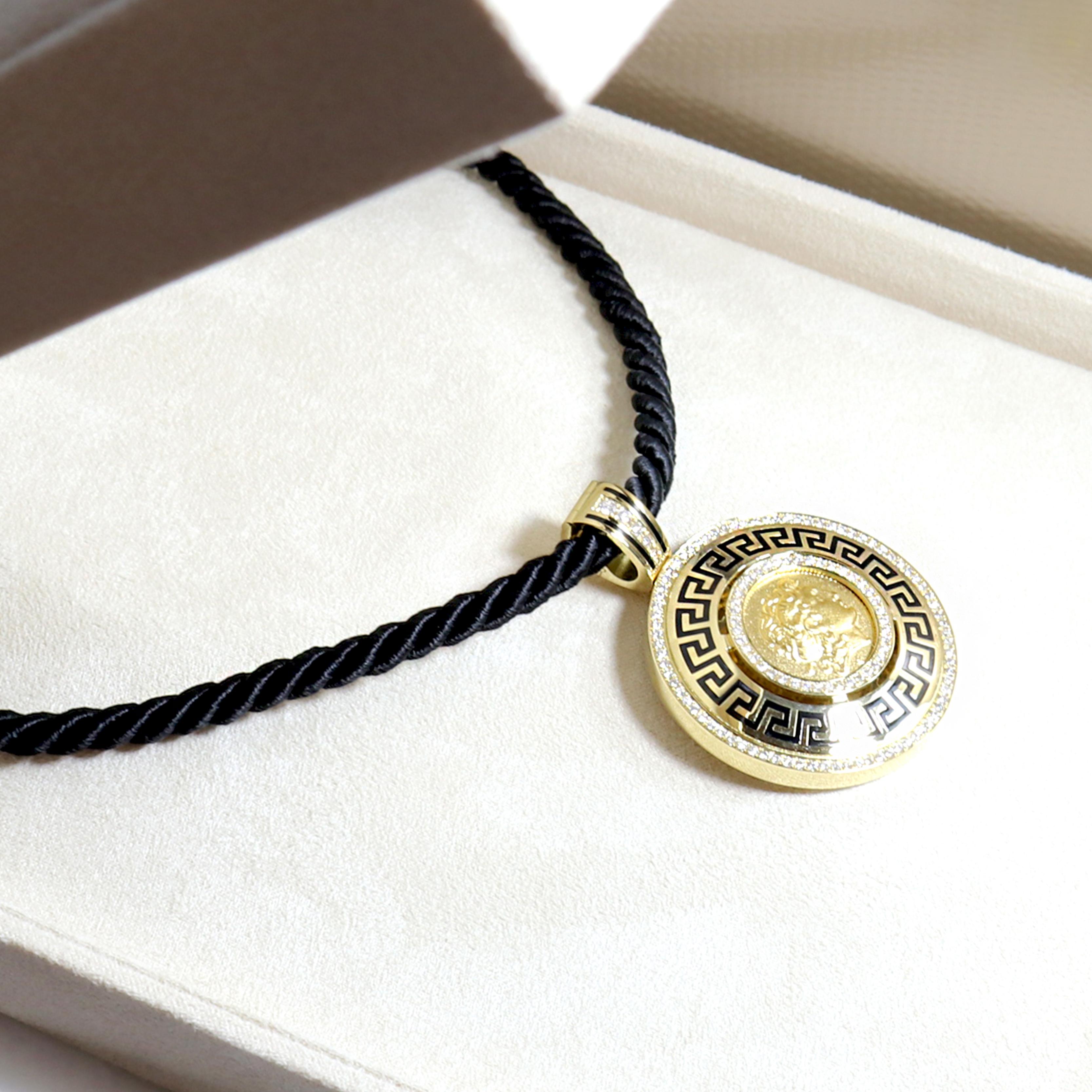 Georgios Collections 18 Karat Gold Diamond Coin Pendant of Alexander with Enamel For Sale 1