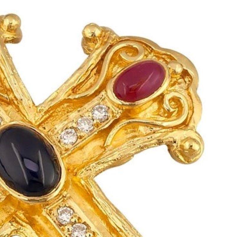 Women's Georgios Collections 18 Karat Gold Diamond Cross with Sapphire, Ruby, Emerald