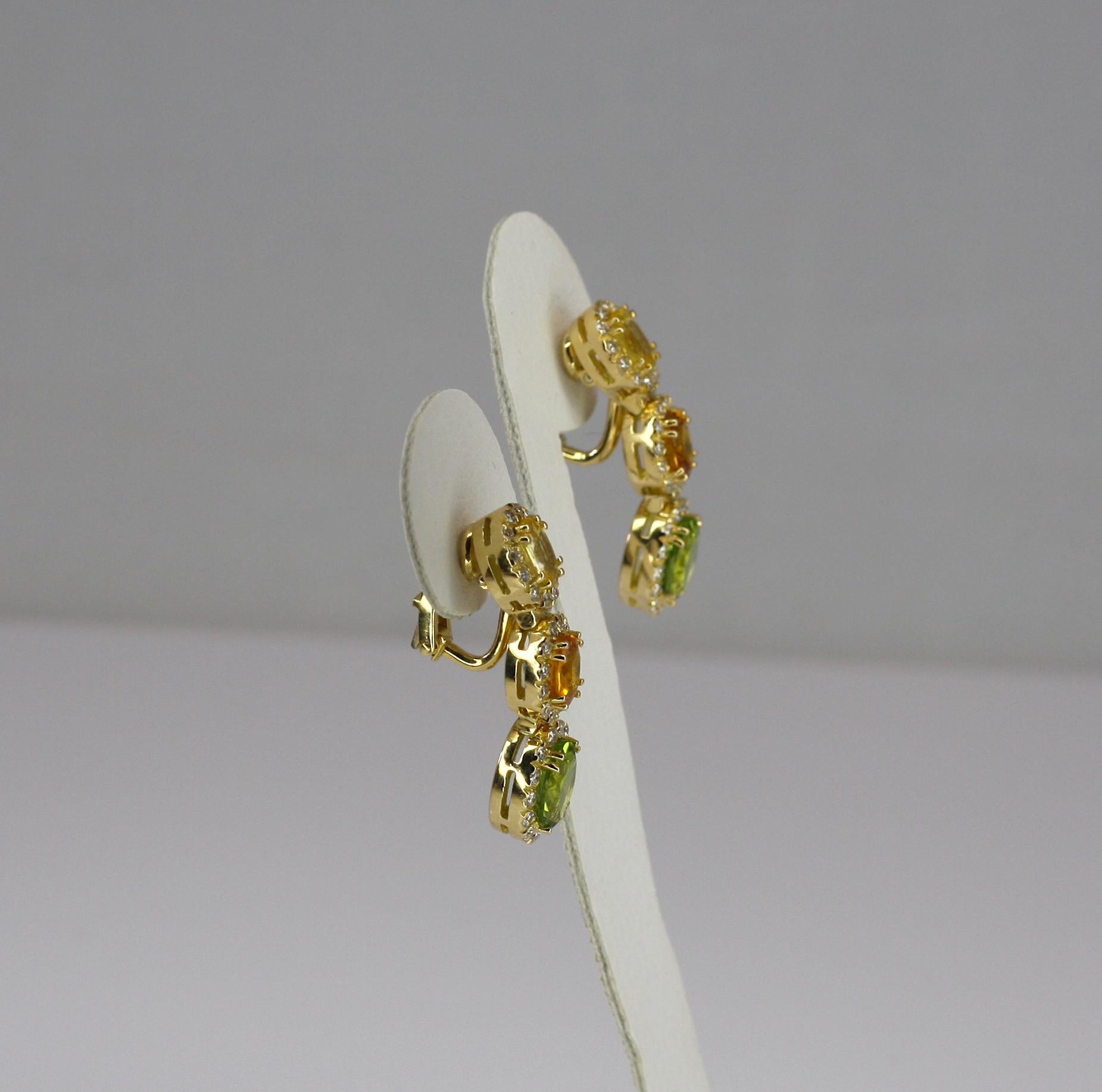 Georgios Collections 18 Karat Gold Diamond Earrings with Sapphire and Peridot For Sale 7