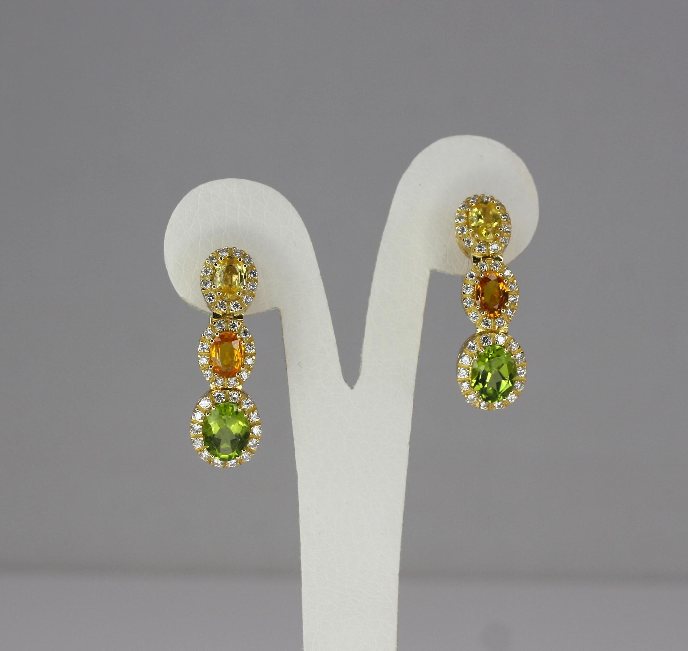 Georgios Collections 18 Karat Gold Diamond Earrings with Sapphire and Peridot For Sale 8
