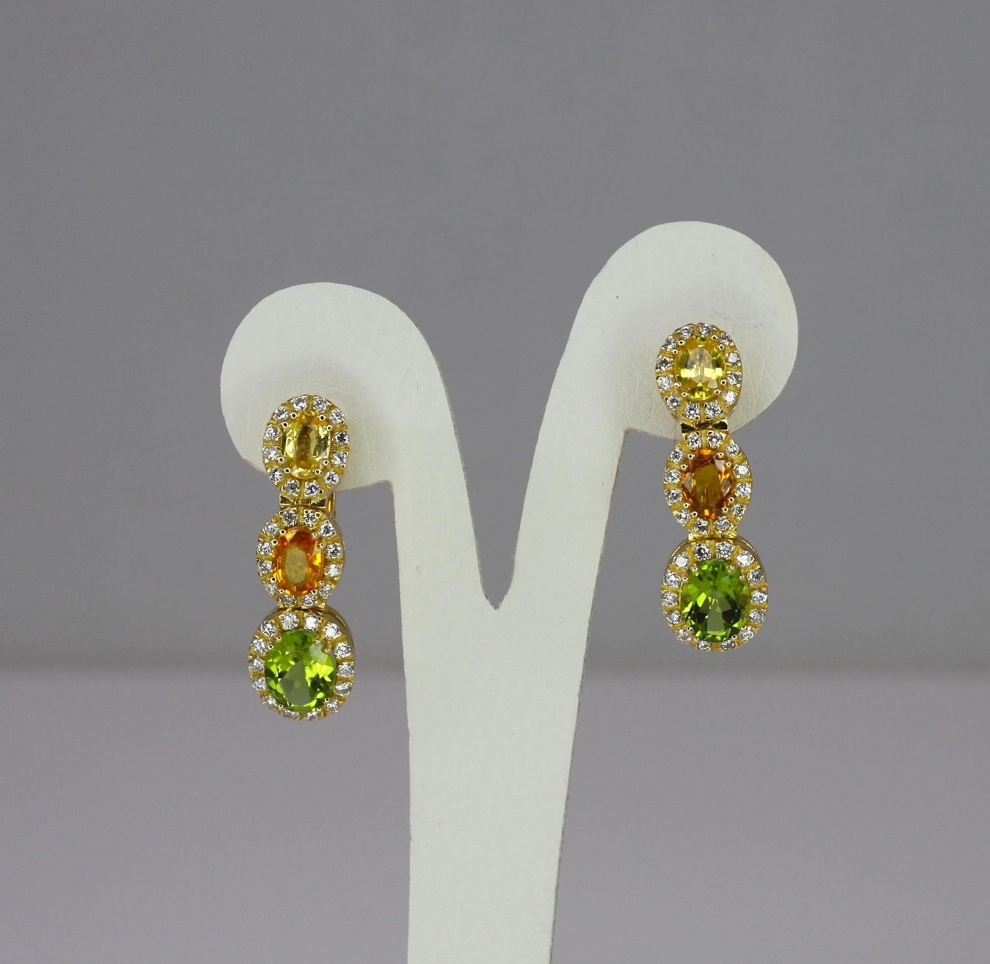 Contemporary Georgios Collections 18 Karat Gold Diamond Earrings with Sapphire and Peridot For Sale
