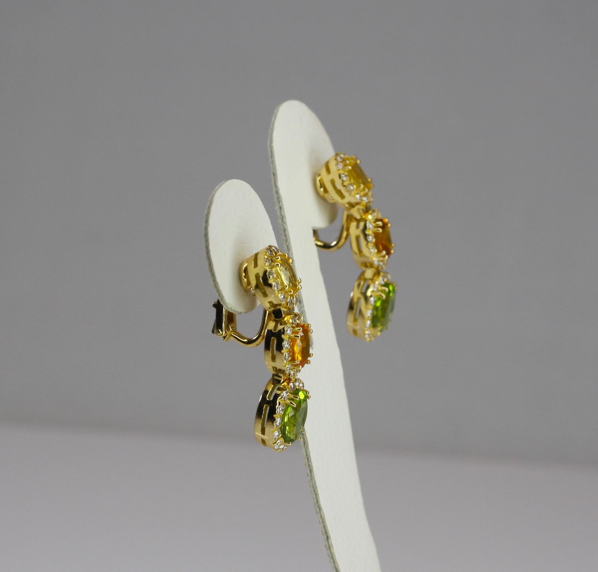 Georgios Collections 18 Karat Gold Diamond Earrings with Sapphire and Peridot In New Condition For Sale In Astoria, NY