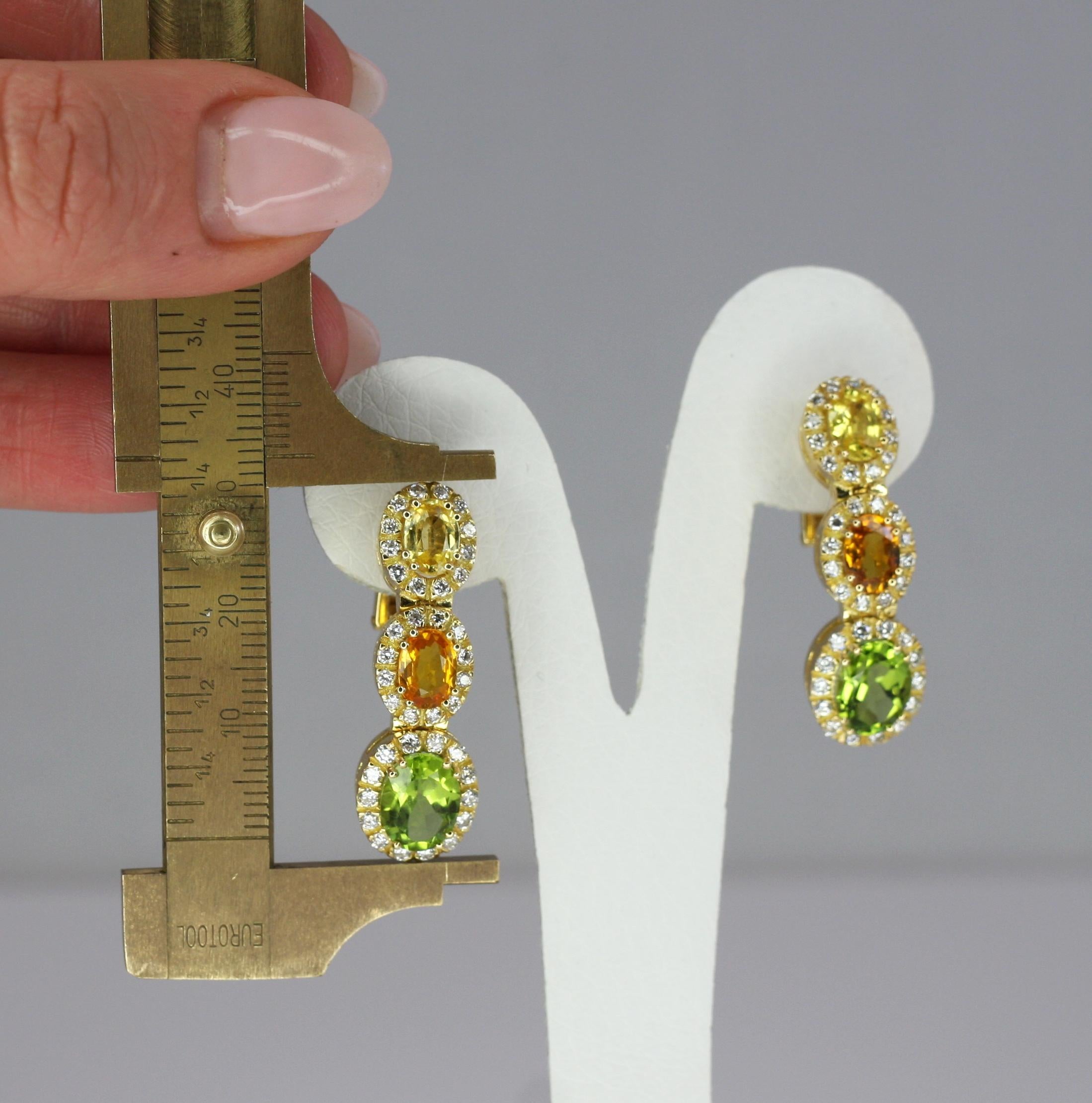 Georgios Collections 18 Karat Gold Diamond Earrings with Sapphire and Peridot For Sale 2