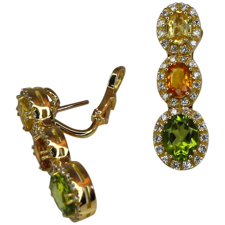 Georgios Collections 18 Karat Gold Diamond Earrings with Sapphire and Peridot For Sale
