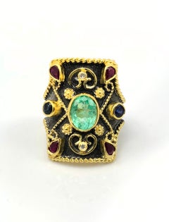Georgios Collections 18 Karat Gold Rhodium Diamond Emerald Ruby Sapphire Ring