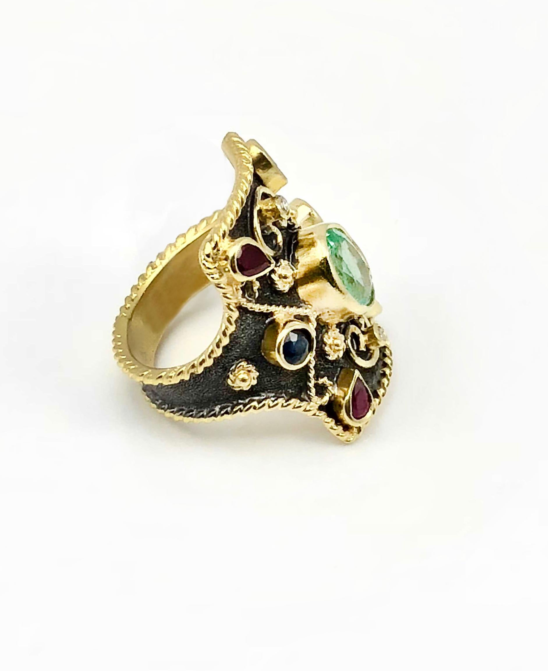 Georgios Kollektionen 18 Karat Gold Rhodium Diamant Smaragd Rubin Saphir Ring im Zustand „Neu“ im Angebot in Astoria, NY